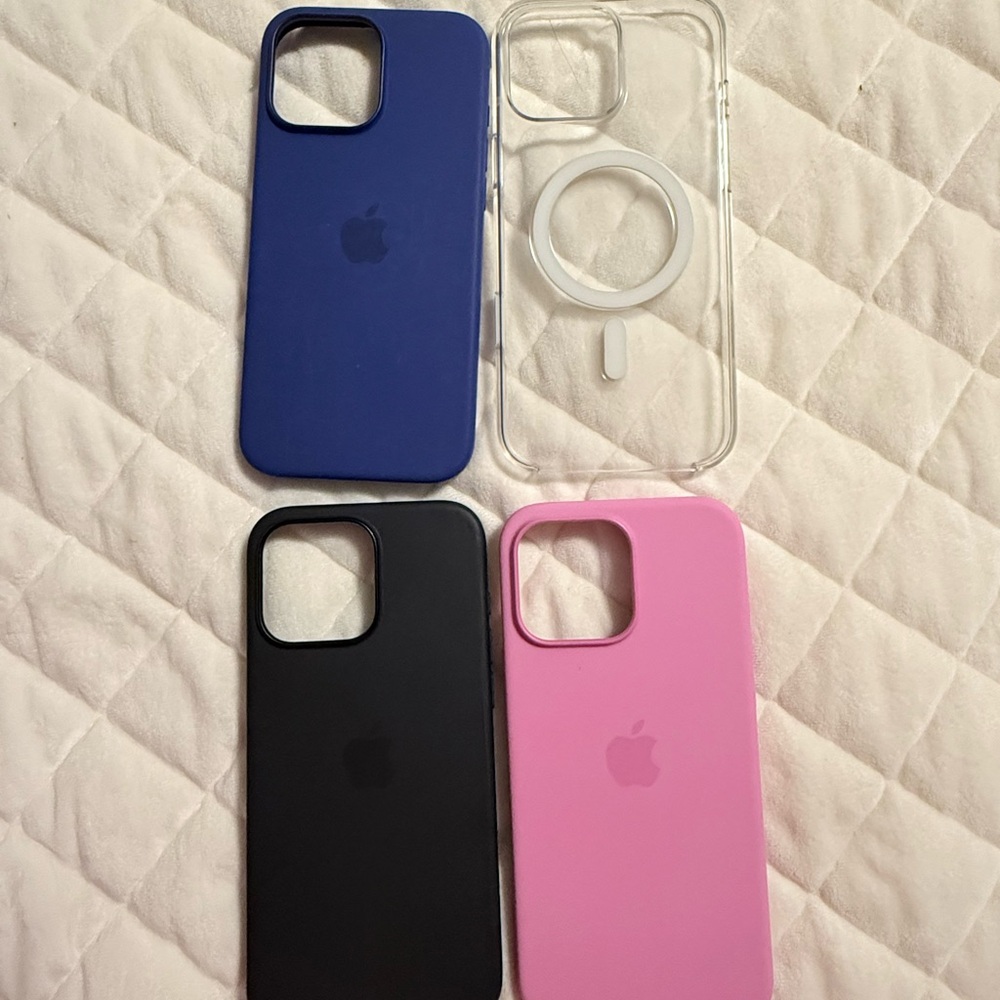 Apple 16 Pro Max Silicone & Clear Cases in Blue, Black, and Pink